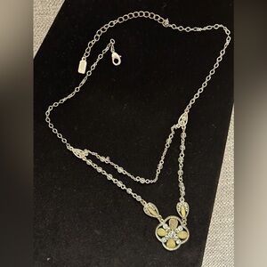 1928 silver statement necklace with beige stone and crystal rhinestones